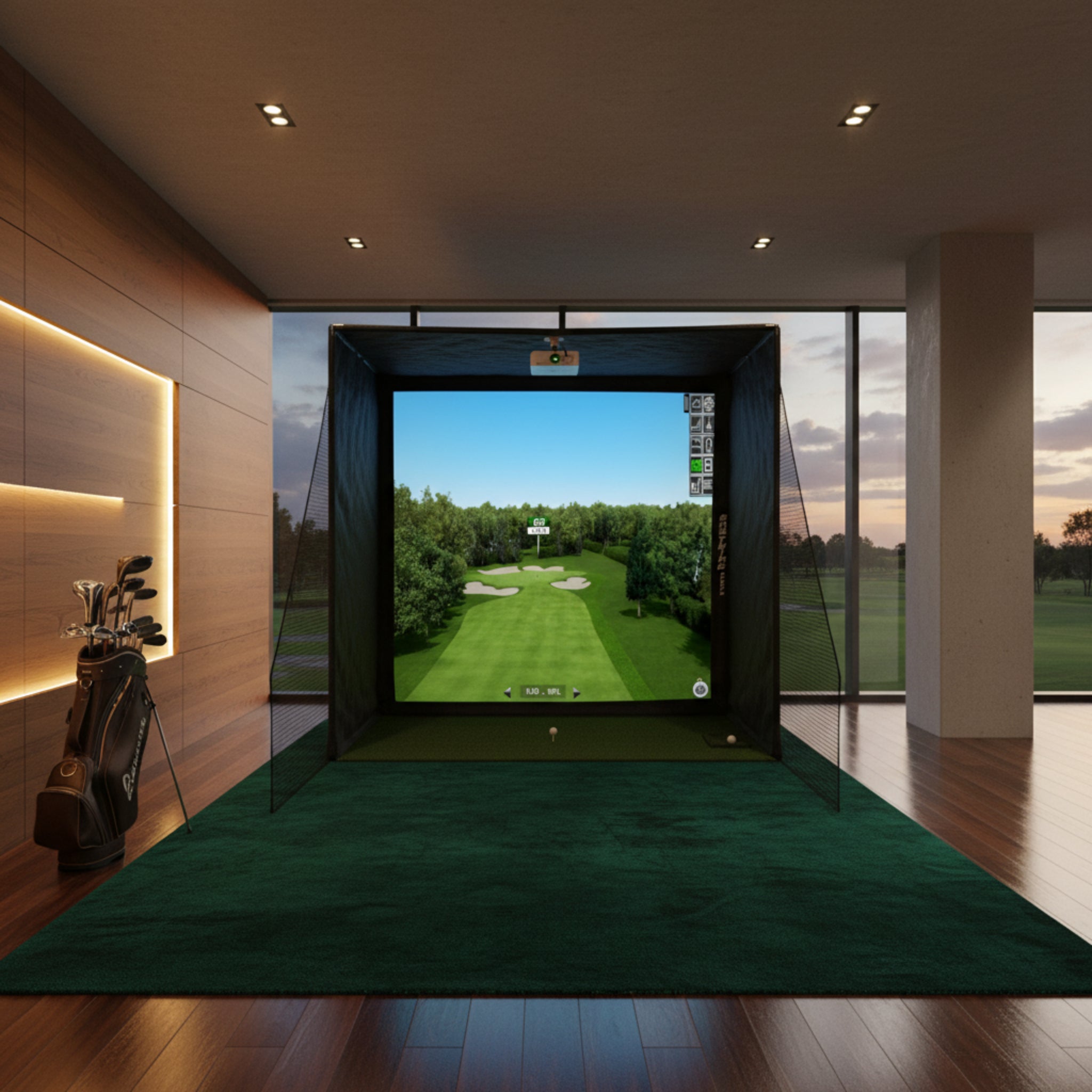 Golf Simulator Enclosure with Impact Netting and All Poles